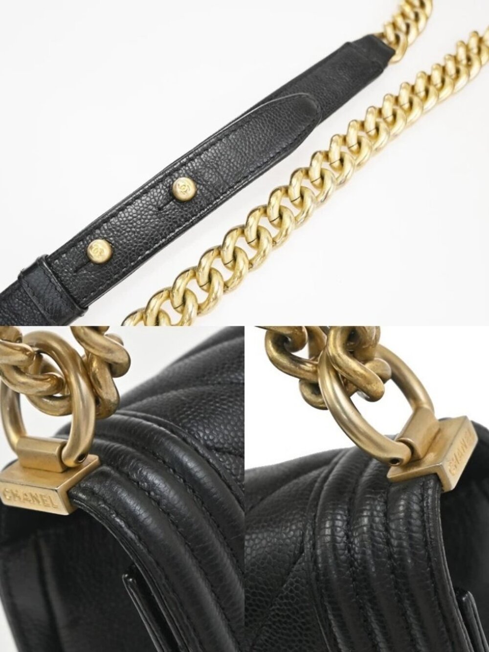 CHANEL CC Logo Boy Chain Shoulder Bag Grained Calfskin Leather Black - Picture 8 of 16